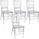Fohfurniture Set of 4 Clear Crystal Acrylic Chairs, Transparent Stacking Chiavari Dining Chairs for Weddings, Banquets, Events (Napoleon, Clear) 