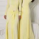 Geulis Long Sleeve Spring Fall Maxi Dress 2026 Elegant Bodycon Wrap Long Dress Cocktail Party Wedding Guest Dresses (Yellow, S)