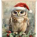 FITIE Vintage Christmas Owl Canvas Wall Art Poster Hanger Frames, Christmas Owl Decor, Rustic Holly Holiday Winter Xmas Wall Decor Prints for Home Bedroom Living Room, 12x16 Inch