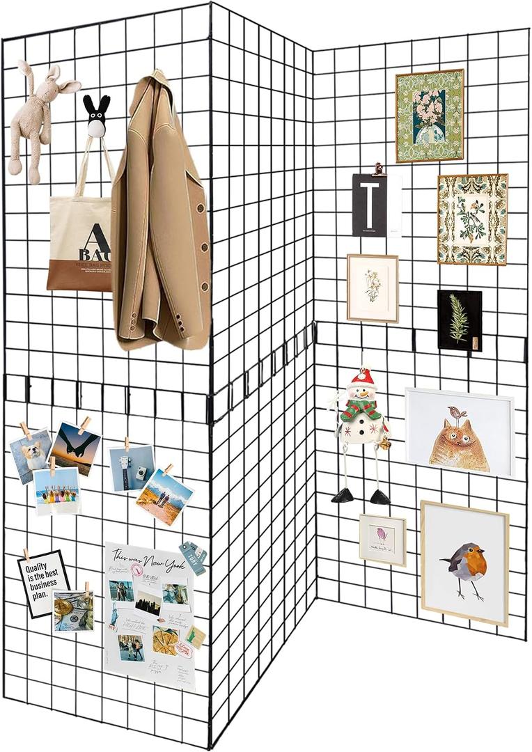 Grid Wall Panels 3 Pcs, Commercial Grade Gridwall Panels, Metal Grid Wall Panel Display Stand, You Can DIY 6 Pack 2'x3' or 3 Pack 2'x6' (Black)