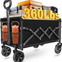Wagons Carts Foldable, Collapsible Wagon Cart with Wheels - Beach Wagon Cart with Wheels for Sand Sports Camping Grocery, Black