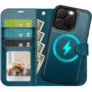 OCASE for iPhone 13 Pro Case Detachable Wallet Case with Card Holder, 2 in 1 Pu Leather Flip Folio with RFID Blocking Stand Wrist Strap Shockproof Phone Cover 6.1 Inch 2021, Peacock Blue