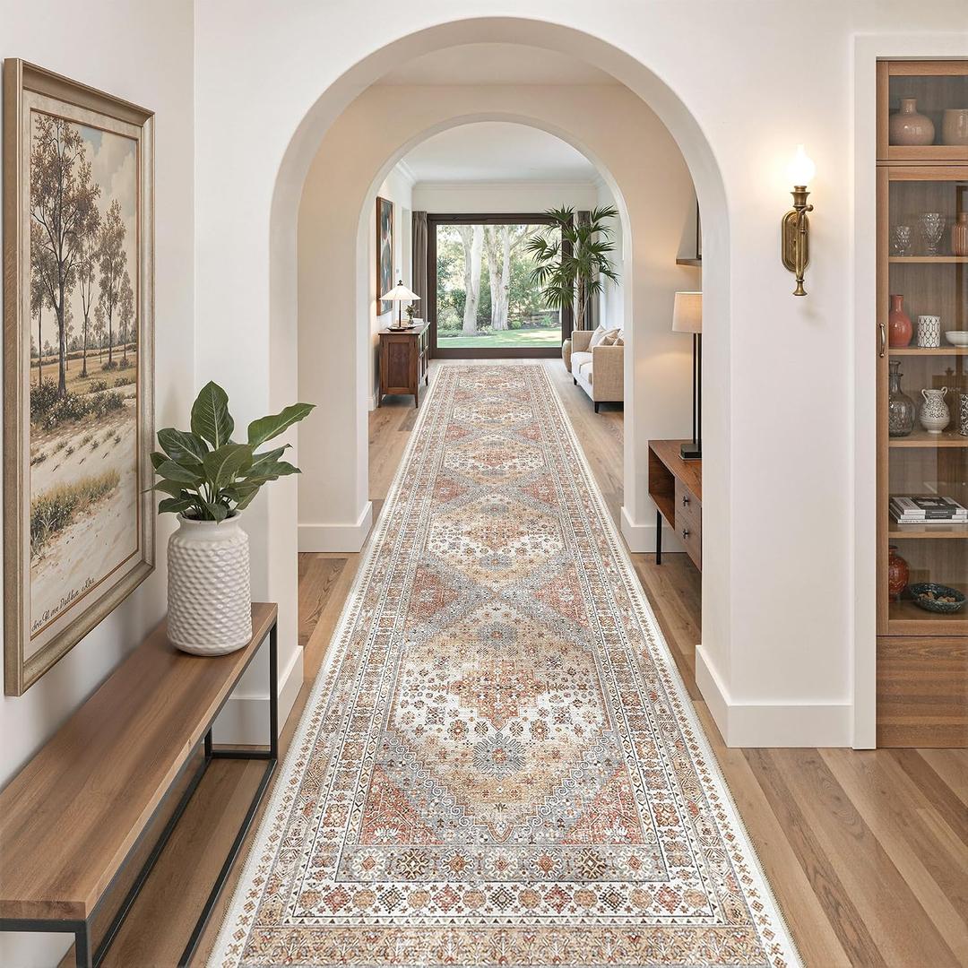zesthome 3x14 Runner Rug Non Slip,Washable Hallway Runner Rug,Orange | 14 ft Runner Rug for Hallway,Entryway,Bedroom,Living Room,Thin,Soft, Extra Long Rug,Stain Resistant Indoor Carpet