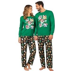 ALISISTER Christmas Pajamas for Women Matching Couple Pjs Set Funny Cats Xmas Tree Shirt and Sleep Pants 2 Piece Holiday Long Sleeve Sleepwear M