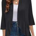 Yekaty Women Cardigan 3/4 Sleeves Open Front Lightweight Cardigan Draped Ruffles Knit Cardigan, L