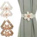 4 Pcs Boho Flower Curtain Tiebacks, Farmhouse Style Sunflower Curtain Holdbacks, Simple Elegant Decorative Rope for Bedroom Window Treatment, Cute Curtains Tie Backs (2 Khaki & 2 Cream)