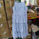 Jacquard Floral Tiered Bridesmaid Dresses Long for Women Spaghetti Straps Prom Dress A Line Formal Evening Gowns, Size L