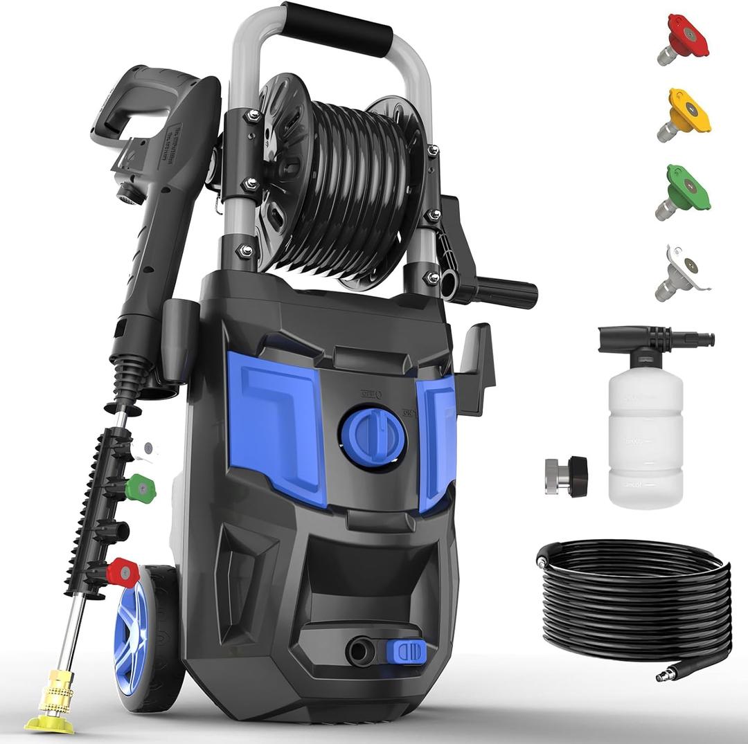 Electric Pressure Washer - 5000PSI Max, 3.6 GPM, 20FT Hose, 35FT Power Cord, 4 Nozzles, Foam Cannon High Power Washers for Car, Patio, Driveway, Garden, Outdoor Surface Cleaning, Blue