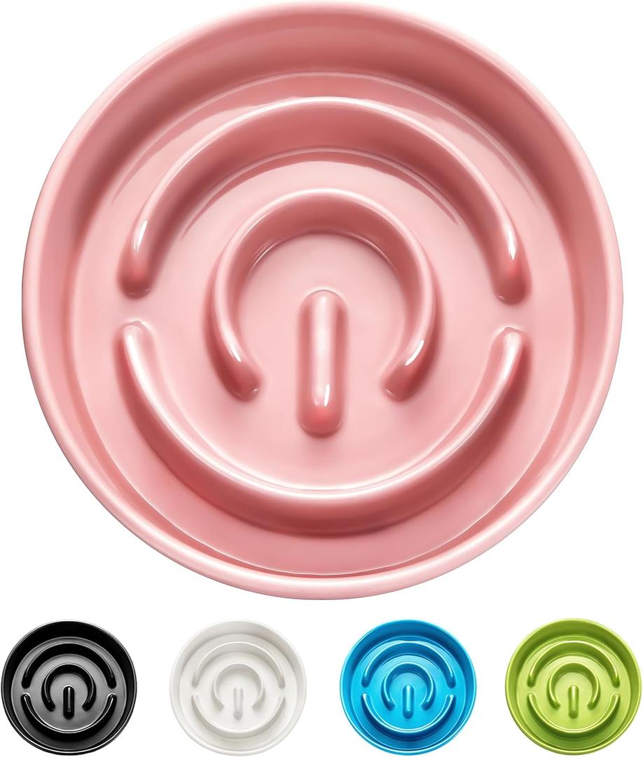 Ceramic Slow Feeder Dog Bowls, 2.0 Cups Slow Feeder for Medium and Large Dogs, Puzzle Maze Bowl to Slow Down Eating, 30oz, 8in, Pink