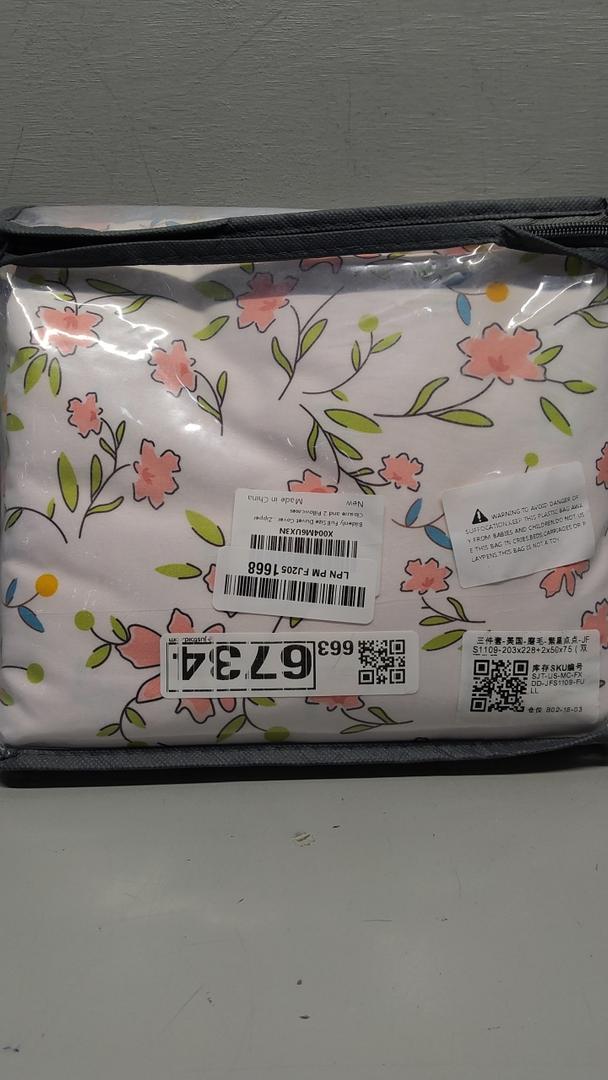 Full Size Duvet Cover Pink Floral on Side A, Pink & Small Flowers on Side B, Comforter Cover Soft & Lightweight Microfiber Quilt Cover with Zipper Closure and 2 Pillowcases