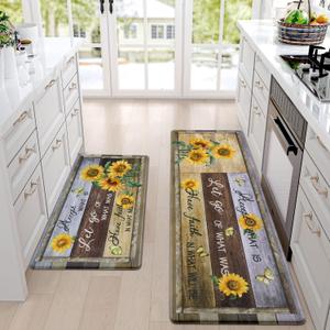 Likiyol Kitchen Mats for Floor Sunflower Kitchen Rugs Anti Fatigue Farmhouse Floral Non Slip Kitchen Rugs and Mats Washable Kitchen Floor Mat for Home, Sink,18" x 30" + 18" x 48" + 18" x 60"
