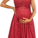 OUGES Womens V-Neck Sleeveless Summer Floral Maternity Dresses Nursing Gown Breastfeeding Dress (Red, M)