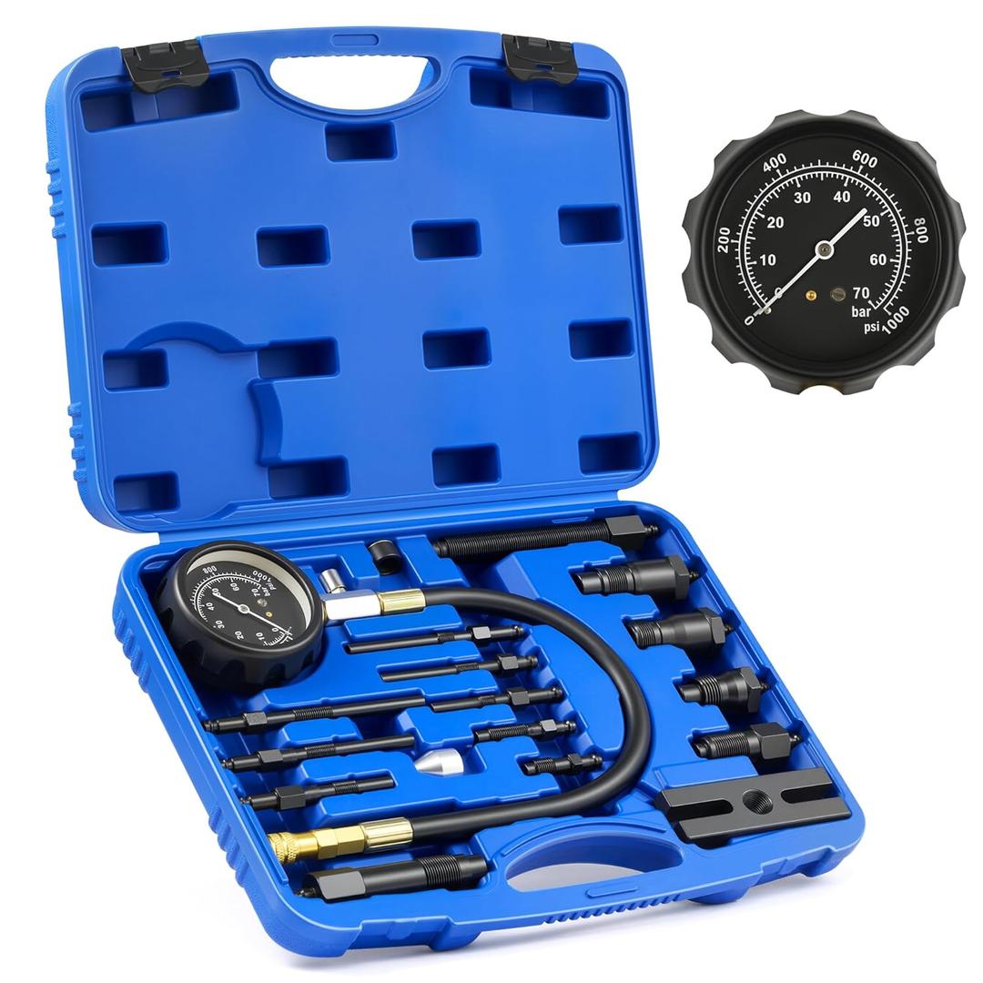 Orion Motor Tech Diesel Engine Compression Tester, 18pc Compression Tester Kit for Diesel Engines, Adjustable Diesel Pressure Tester Kit with Pressure Gauge Spark Glow Plug Injector Adapters