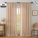 F-CHU Boho Linen Curtains 96 Inches Long 2 Panels Super Soft Light Filtering Country Rustic Semi Sheer Farmhouse Curtain Rod Pocket Beige Curtains 52x96