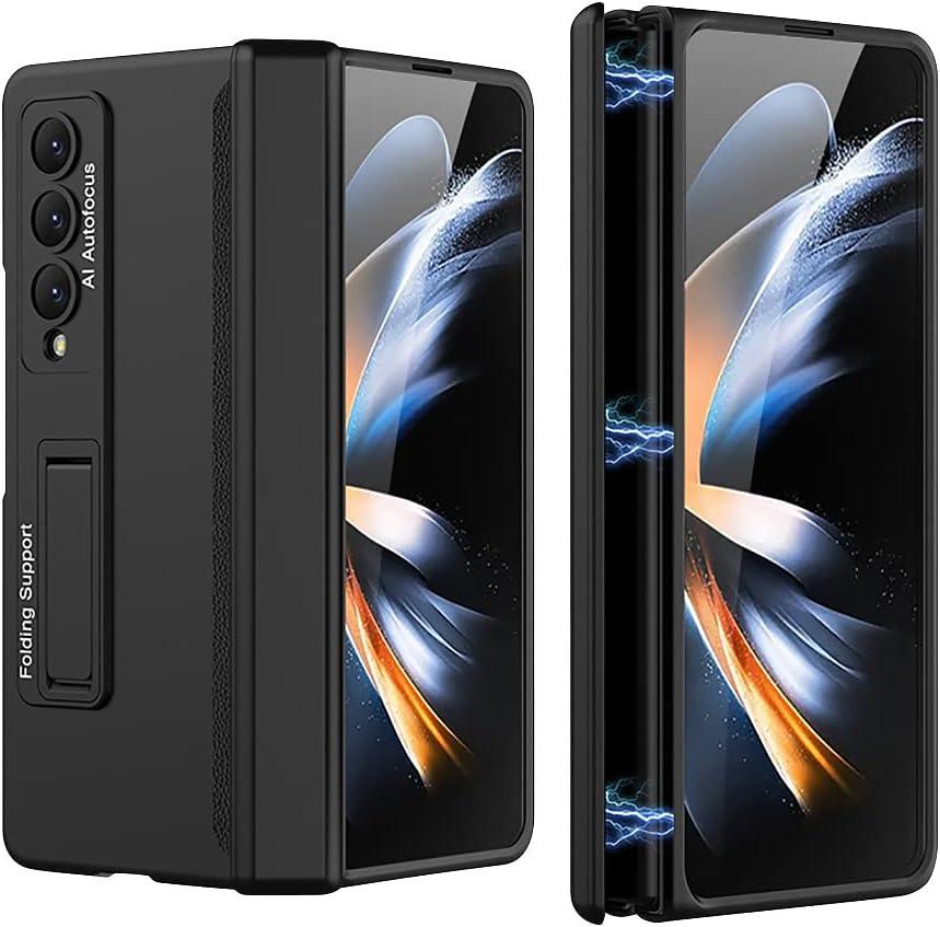 for Samsung Galaxy Z Fold 4 Case Hinge Coverage Protective with Kickstand PC Magnetic All-Inclusive Shockproof Cover for Z Fold 4 5G (Black)