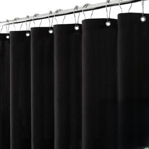 Black Shower Curtain Set for Bathroom, Heavy Duty Cloth Fabric Bath Curtain Set with 12 Plastic Hooks Simple Hotel Spa Quality Luxury Shower Curtains for Bathroom, Water Repellent, 72Wx72L