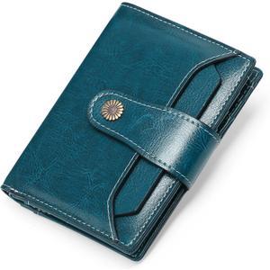 Falan Mule Women's Wallet, Genuine Leather, Bifold, RFID Blocking, Peacock Blue, 10 Slots, 2 Windows, 1 Zipper Pocket, 2 Compartments