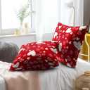 Valentines Pillow Cover - Red Hearts Throw Pillow Covers 18x18 Set of 2 Rose Flower Decorative Pillowcases for Couch Sofa Bedroom