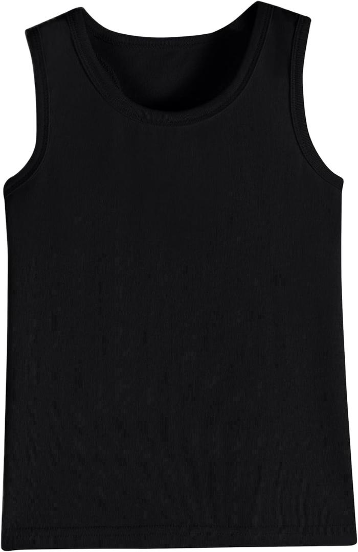 Girls/Kids/Boys Cotton Undershirts Tank Tops Soft Sleeveless Shirts (14-16 Years, Black)