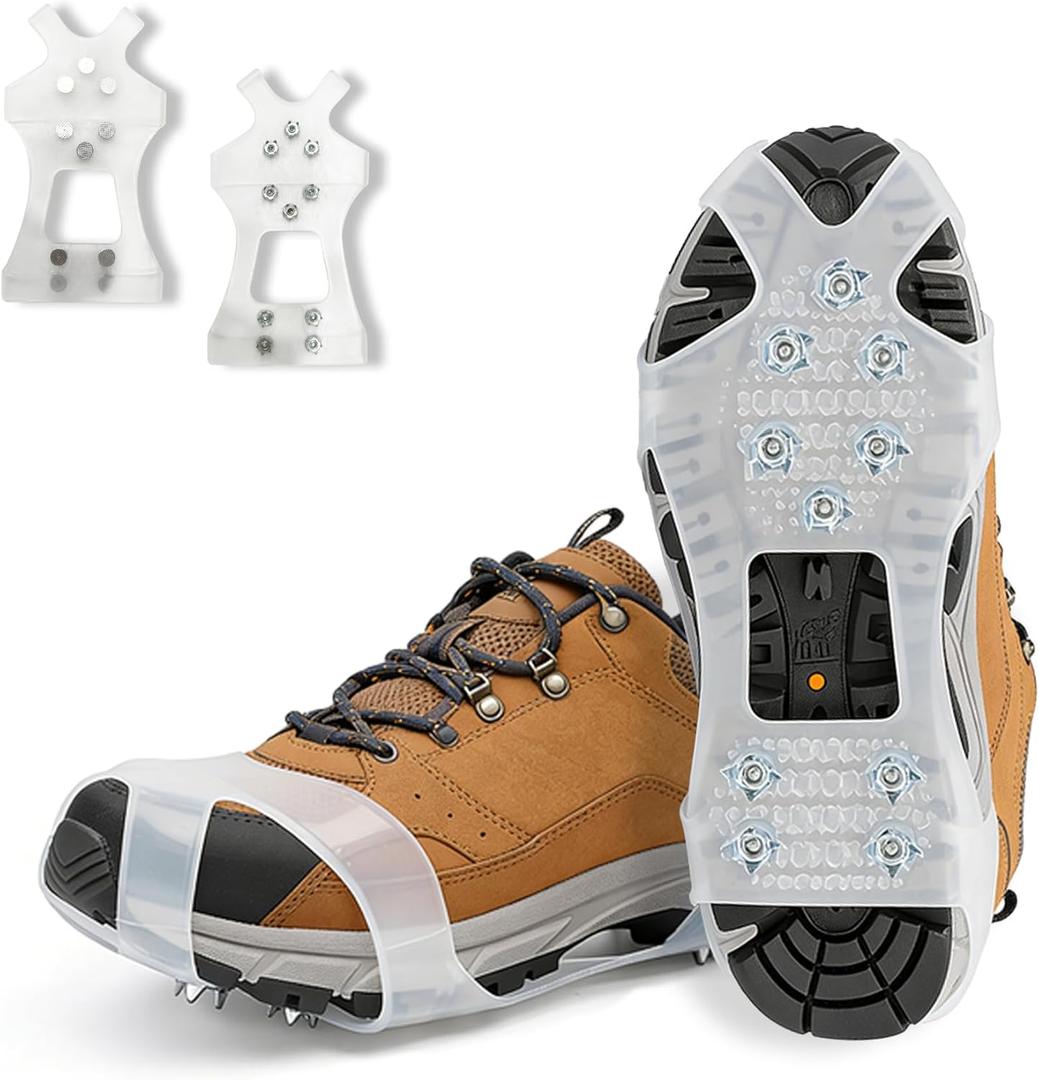 Ice Cleats for Shoes and Boots,10-Spike Stainless Steel Ice Grips,Boot Cleats for Snow and Ice,and for Winter Outdoor Use