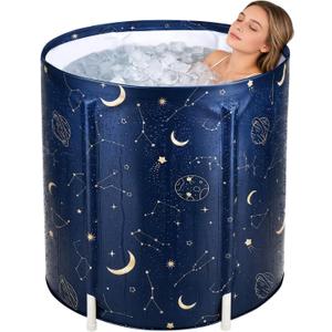 Portable Foldable Bathtub, Collapsible Adult Bath Tub for Hot SPA and Ice Bath, Space-Saving Storage, Durable PVC Material (Starry Sky A, 27inch)