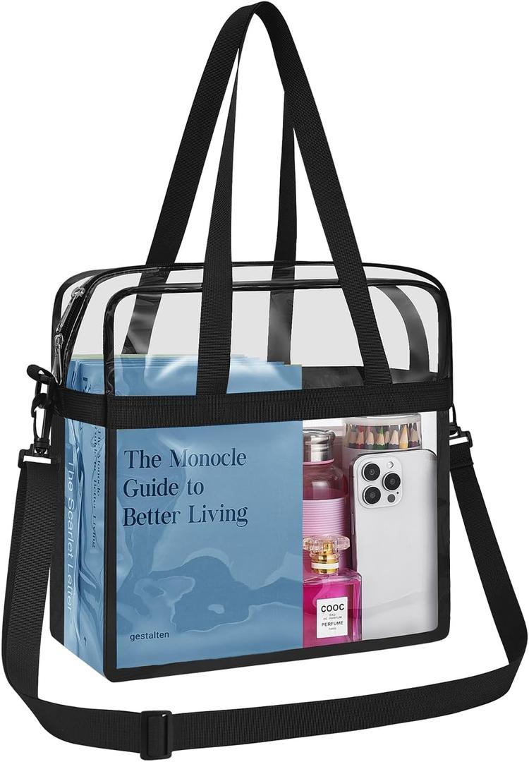 Clear Bag for Stadium Events 12612 Clear Tote Bag for Concert,Sport,Festival (Black)