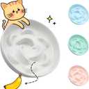 Ceramic Cat Slow Feeder Bowl - Pastel Series Cat Plate for Dry and Wet Food - Cute Maze Feeder Dish for Healthy Eating - Dishwasher Safe - 6.3''W x 1.2''H - 7 OZ - Ivory White