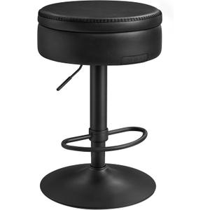 VASAGLE EKHO Collection - 360 Swivel Bar Stool, Height Adjustable Barstool with Storage, Synthetic Leather with Stitching, Mid-Century Modern, Kitchen Bar, Easy Assembly, Ink Black
