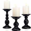 Black Pillar Candle Holders Set of 3, Vintage Candle Holder for Table Centerpiece & Fireplace Decor, Decorative Antique Candle Stand for Dining & Living Room Decoration