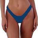 SherryDC Women's Sexy Cheeky Thong Brazilian Cut Low Rise High Leg Bikini Bottom (560-deep Blue, X-Large)
