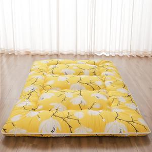 Zelladorra Japanese Floor Mattress, Futon Mattress with Portable Storage Bag and Washable Cover, Roll Up Thick Tatami Mat Suitable for Camping, Guest Room, Yellow Flower, Queen