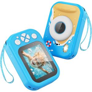 Kids Waterproof Camera, 1080P HD Underwater Digital Camera for Kids Aged 3-12, IP68 Swimming & Snorkeling Toy, ABS Plastic, 32GB Card, Birthday Gift for Children Boys Girls, Blue