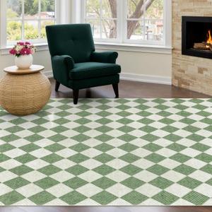 5x8 Checkered Washable Area Rug, Non-Slip Farmhouse Diamond Carpet for Living Room, Neutral Rug for Bedroom, Boys Room,Dining Room or Office