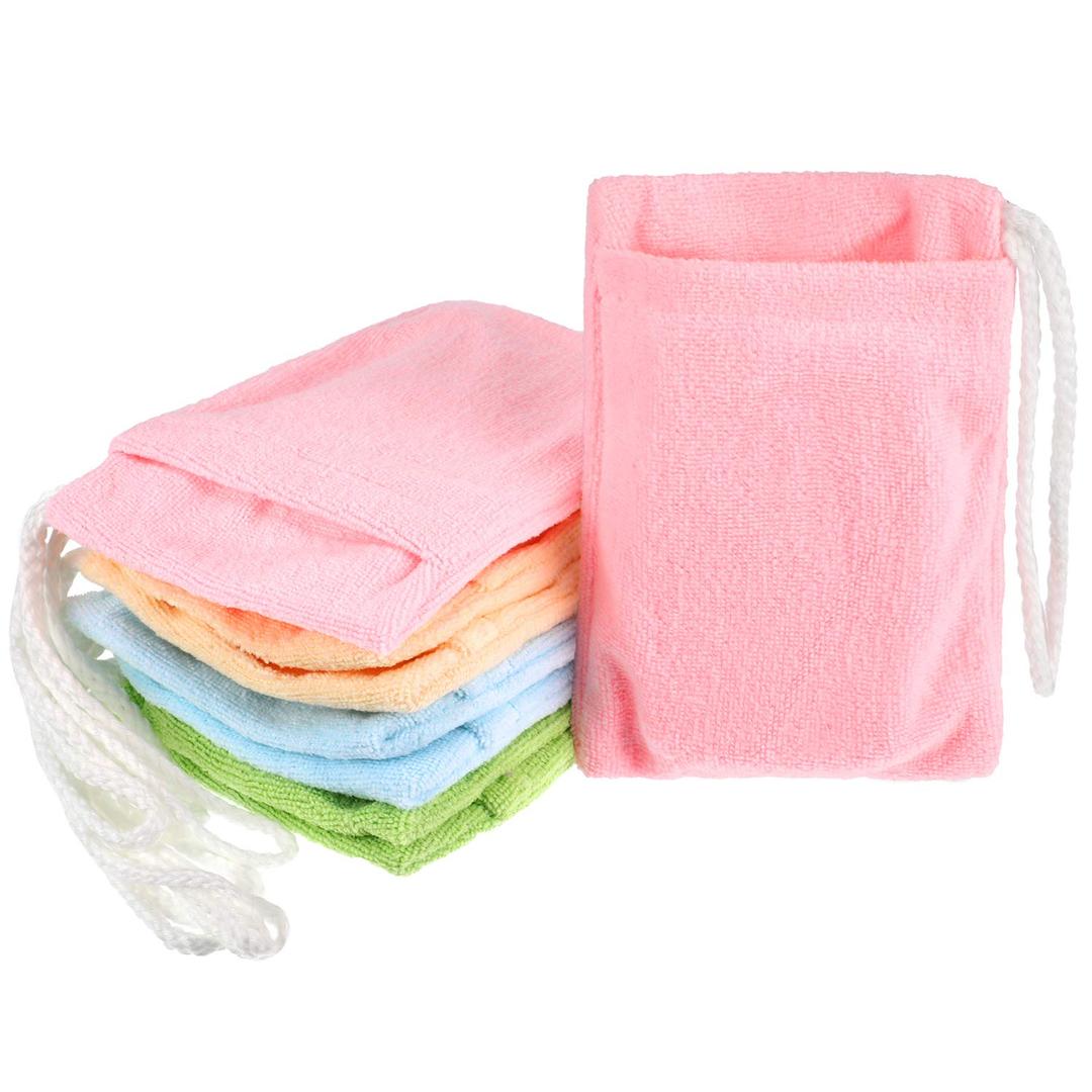 8 Pieces Soap Holder Bag Microfiber Soap Exfoliating Saver Bag Hanging Soap Saver Pouch Colorful Soft Soap Bags for Body Face Cleaning Supply, 4 Colors