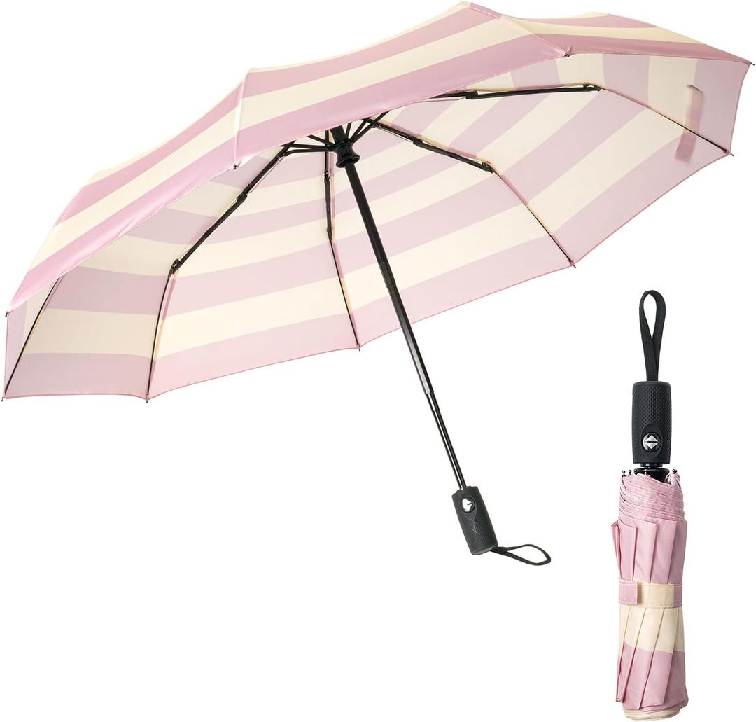 Mr. Pen Pink Stripes Windproof Travel Umbrella, Automatic, Compact, 42 Inch Canopy, 11.6 Inch Closed
