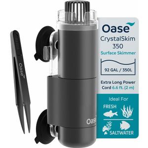 OASE CrystalSkim 350 Surface Skimmer for Freshwater and Marine Aquariums Compact Internal Filter for Film Oil and Debris Removal, Quiet, Adjustable Flow, Shrimp-Safe, for Tanks up to 92 Gal / 350 L