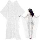 Mepase Boho Witch Lace Kimono Kaftan Dress Robe Bikini Swimsuit Beach Cover up for Women Maternity Halloween Vampire Costume (White)