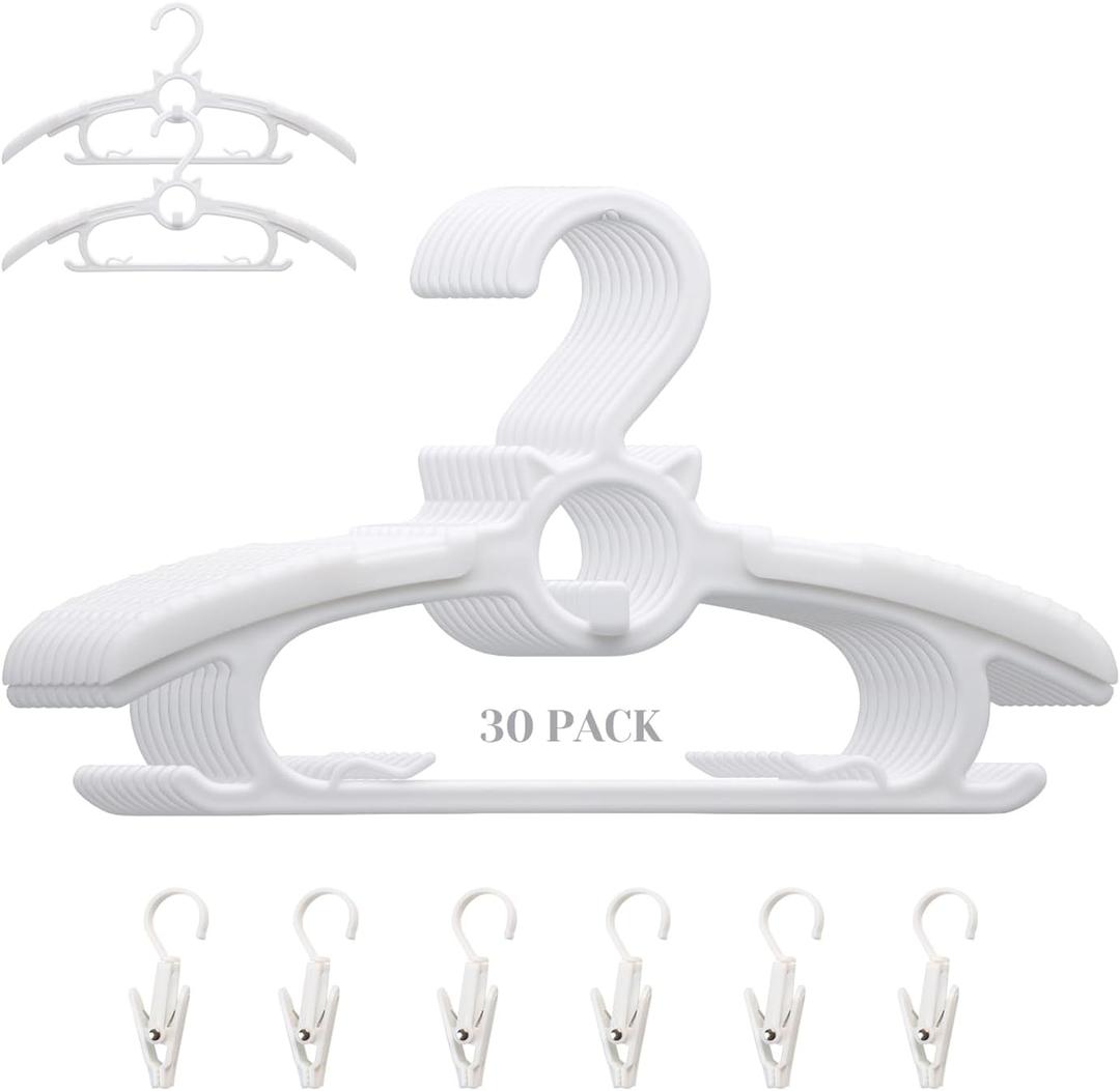 Baby Nursery Closet Hangers, Ultra Thin Non-Slip and Extendable Laundry Infant Pant Hanger for Newborn Clothes 30pcs11-14 Adjustable Children Coat Hanger for Girl Boy Toddler Kids Child (White)