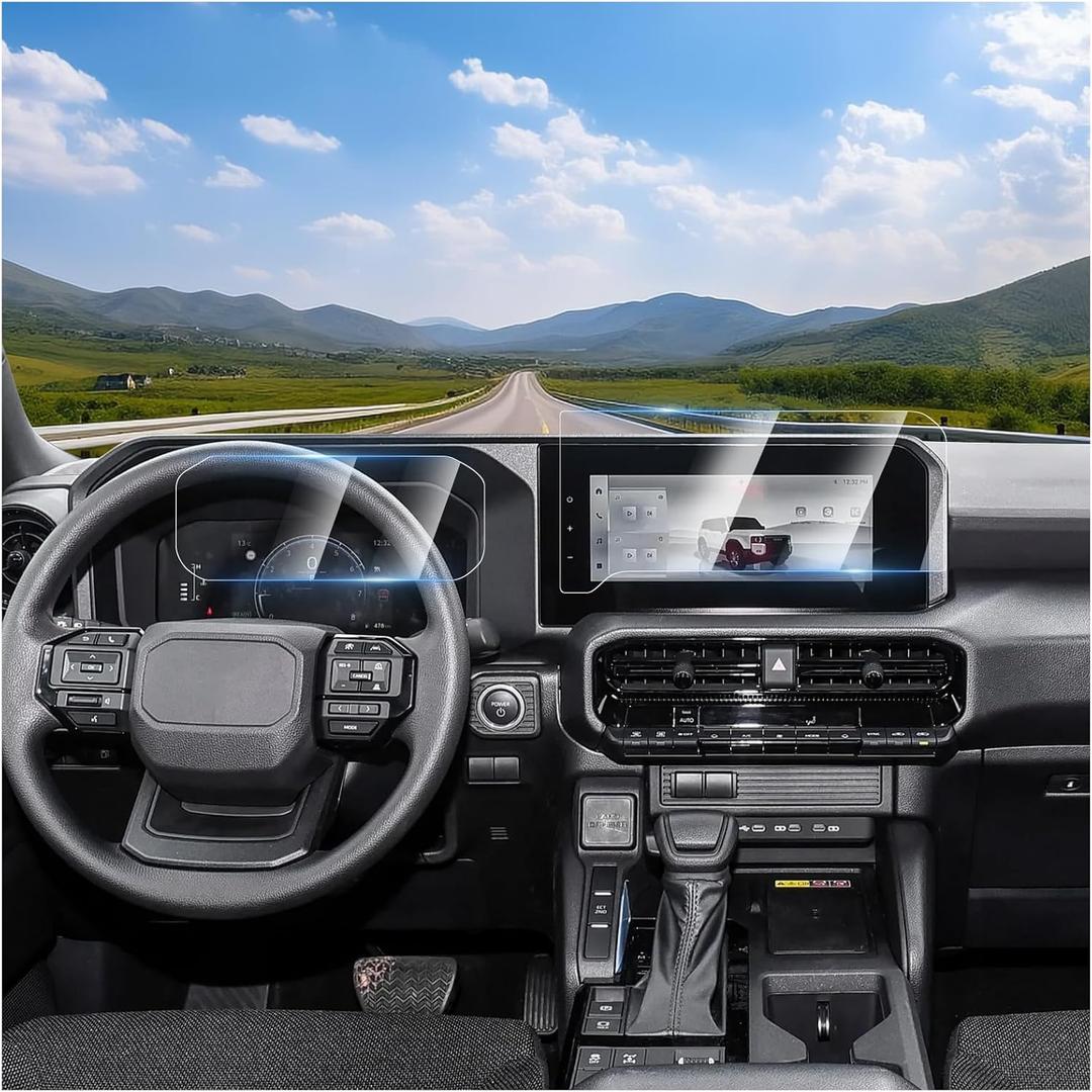 2Pack Screen Protector Foils Fit for Toyo ta Land Cruiser Prado 250 2024 2025 12.3-inch Navigation Screen Protector and Dashboard Screen Tempered Glass Touch Display Anti Scratch Protective Film Accessories