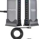 2026 Upgraded 1000W 10-Port GaN 4 Desktop Charging Station with 240W 6.6 ft Data Cable -USB Charger Block- Compatible with Tablets, Phones, Laptops, Gaming Consoles, Headphones