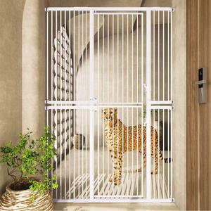 74.8" Extra Tall pet Gate,29.5-51.6" Wide cat gate for Doorway Pet Gate with Cat Doors NO Drilling Pressure Mount Kit for Cats and Dogs Indoor Doorways liveing Room BedroomWhite
