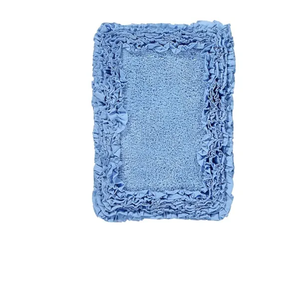 Better Trends 17 x 24 Bathmat 100% Cotton Soft Super Absorbent Non-Slip Washable Bath Rug for Bathroom Floor Decor Toilet Base Contour Blue Shaggy Border Collection