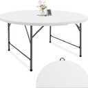 Fivenl 5 FT Round Folding Tables White Foldable Table, Fold-in-Half with Carrying Handle Portable Plastic Table for Party, Dining, Wedding, Camping, Picnic, Indoor Outdoor Events