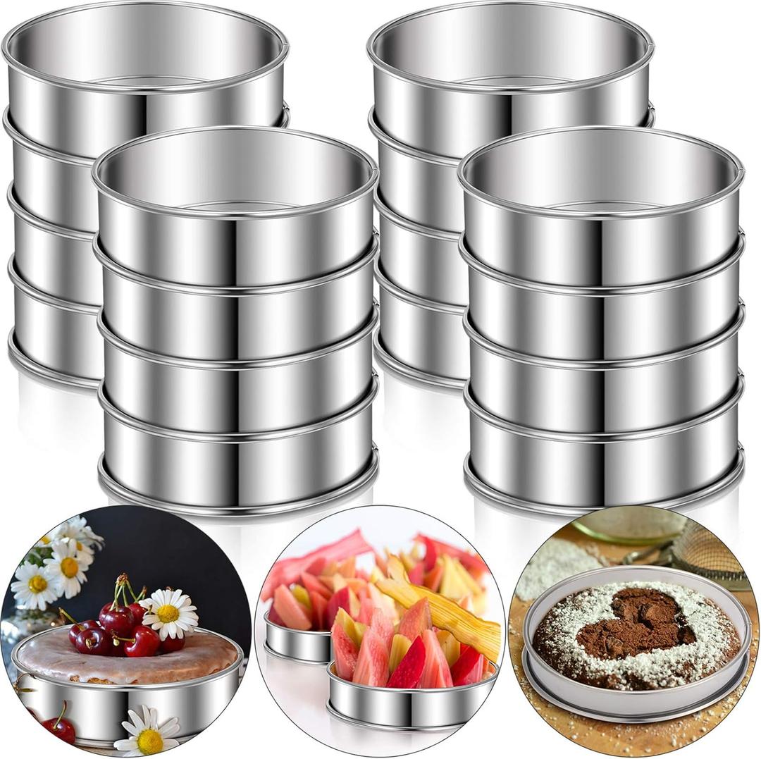 Boao 16 Pcs English Muffin Rings Nonstick Double Rolled Crumpet Rings Round Cookie Cutter Biscuit Cutters Double Rolled Tart Stainless Steel Round Muffin Tart Molds for Home Baking(3 Inch)