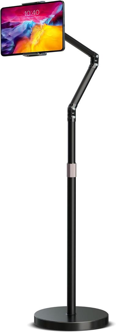 EASPEARL Tablet Stand for Bed, Height-Adjustable iPad Stand with 4lbs Heavy Base, 360° Rotation, Wireless Remote Control, for iPads, Phones, Kindles