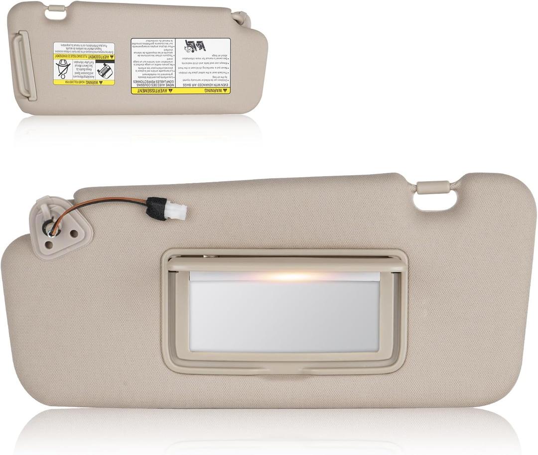 Sun Visor for Nissan Murano 2009-2014 with Light, Left Driver Side Beige SunVisor Replacement 96401-1AA1B, Stretchable Design