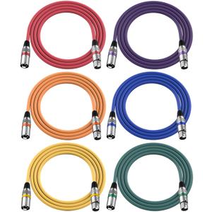 XLR Cables 6 ft, 6 Pack 3-Pin XLR Male to Female Microphone Cable, Compatible with Microphones, Mic Mixer, Speakers and More, Multi-Color 6 Feet