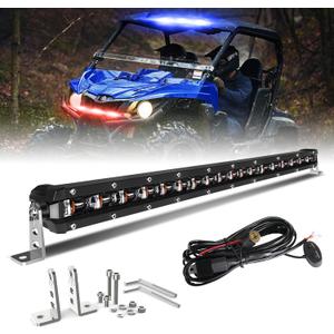 [Red & Blue Strobe] 20 inch LED Light Bar, Single Row Flashing Police Light, Chasing Light with Wiring Harness for Off-Road ATV UTV Car Pickup Truck [Straight]