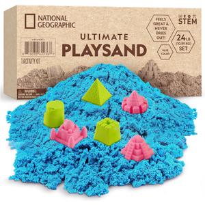 National Geographic Moon Sand - 24 Lb. Bulk Play Sand Kit with 6 Castle Molds (Blue) - A Fun No Mess Sensory Activity, Kids Fake Sand Play Set, Sensory Bin Filler (Multicolor)