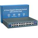 24 Port Gigabit PoE Switch Unmanaged, YuanLey 27-Port Gigabit PoE with 2 Uplink & 1 SFP, Rackmout, Build in 400W Power, Support 802.3af/at, Plug and Play, One-Key VLAN, Metal Case